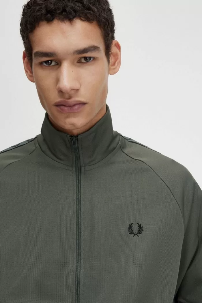 Fred Perry Contrast Tape Men’s Track Jackets Field Green Black XOMAS7806