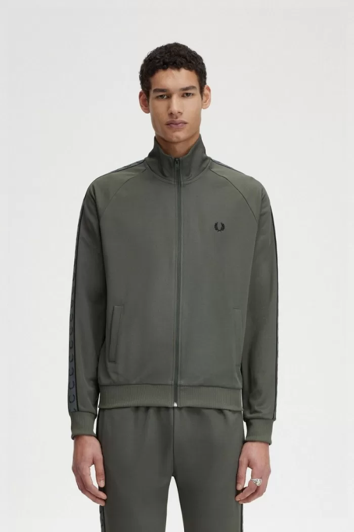 Fred Perry Contrast Tape Men’s Track Jackets Field Green Black XOMAS7806