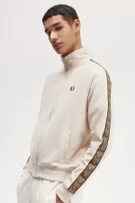 Fred Perry Contrast Tape Men’s Track Jackets Oatmeal Brown KWUCF3780