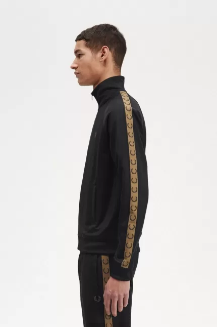 Fred Perry Contrast Tape Men’s Track Jackets Black Brown DSXBJ1632