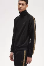 Fred Perry Contrast Tape Men’s Track Jackets Black Brown DSXBJ1632