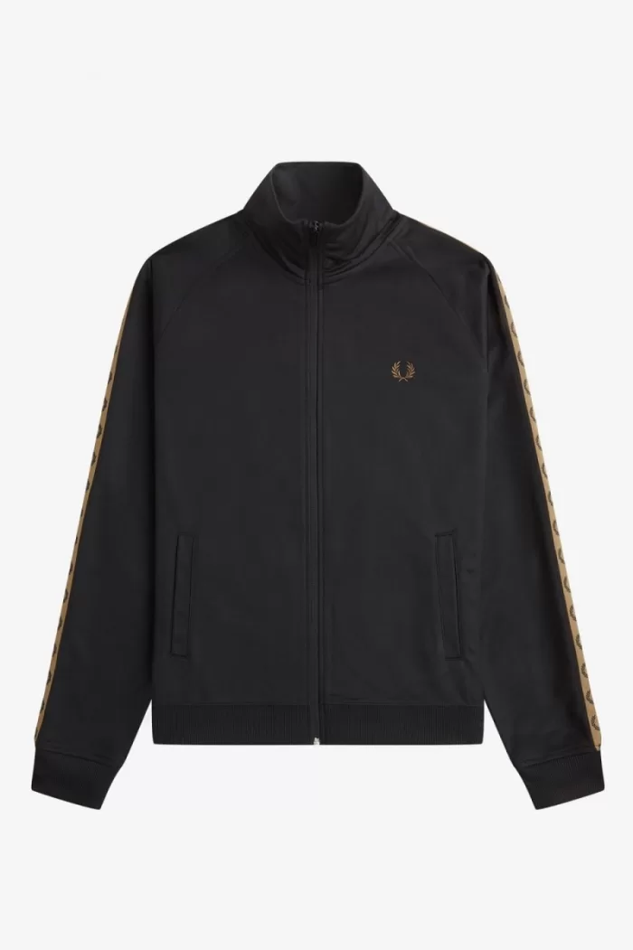 Fred Perry Contrast Tape Men’s Track Jackets Black Brown DSXBJ1632