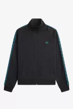 Fred Perry Contrast Tape Men’s Track Jackets Black Cyber Blue BDNSO1607