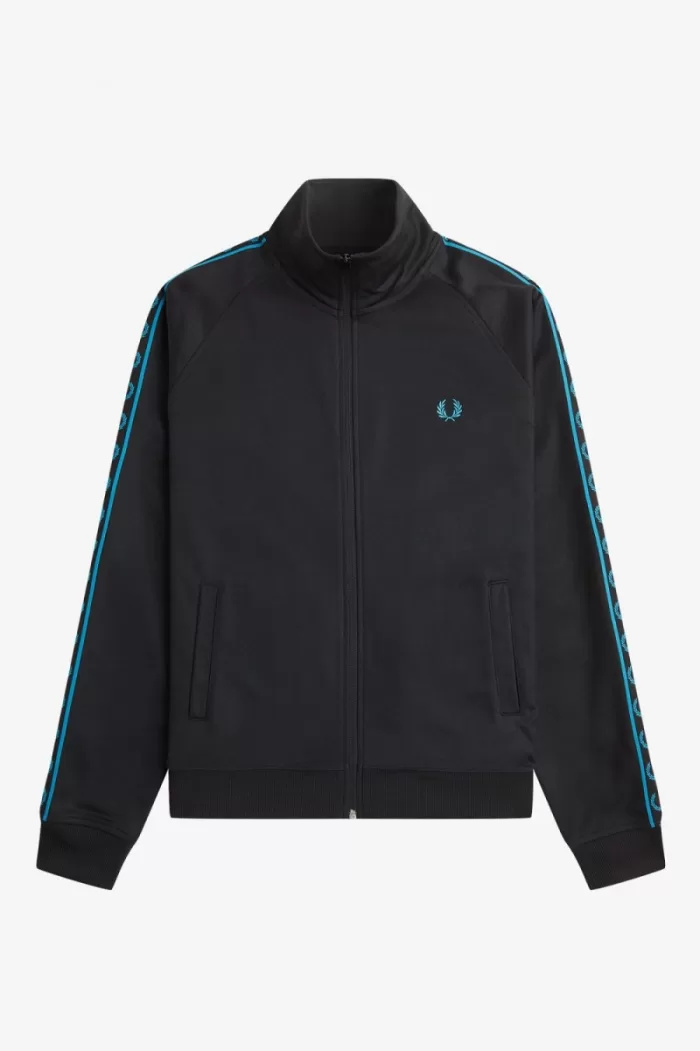 Fred Perry Contrast Tape Men’s Track Jackets Black Cyber Blue BDNSO1607