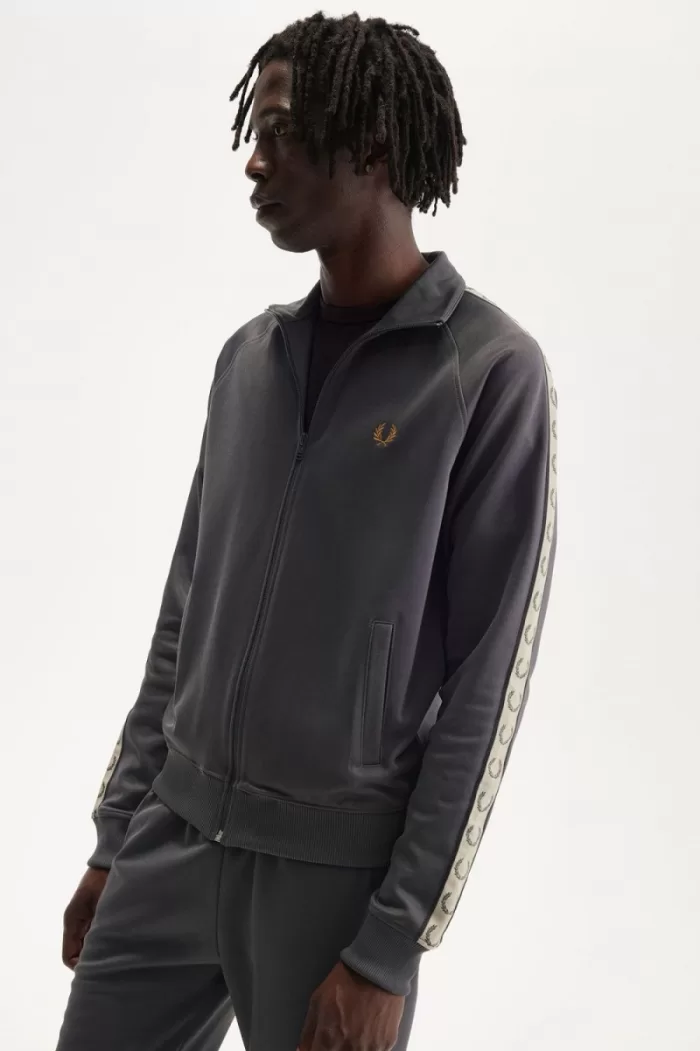 Fred Perry Contrast Tape Men’s Track Jackets Anchor Grey Black MYTAZ6384