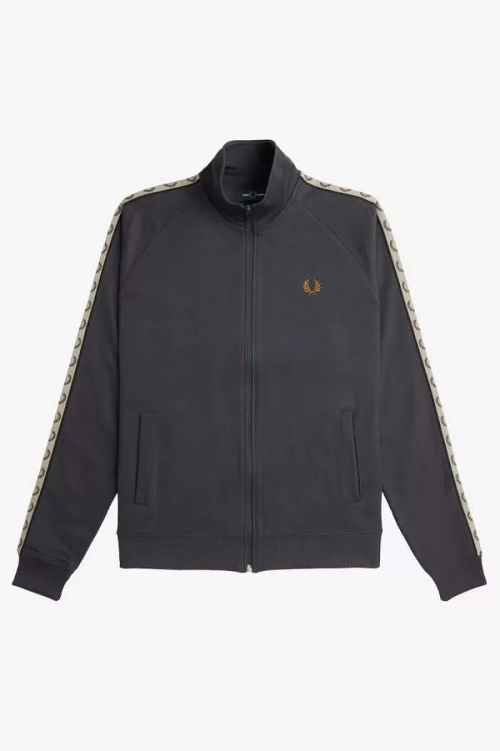 Fred Perry Contrast Tape Men’s Track Jackets Anchor Grey Black MYTAZ6384