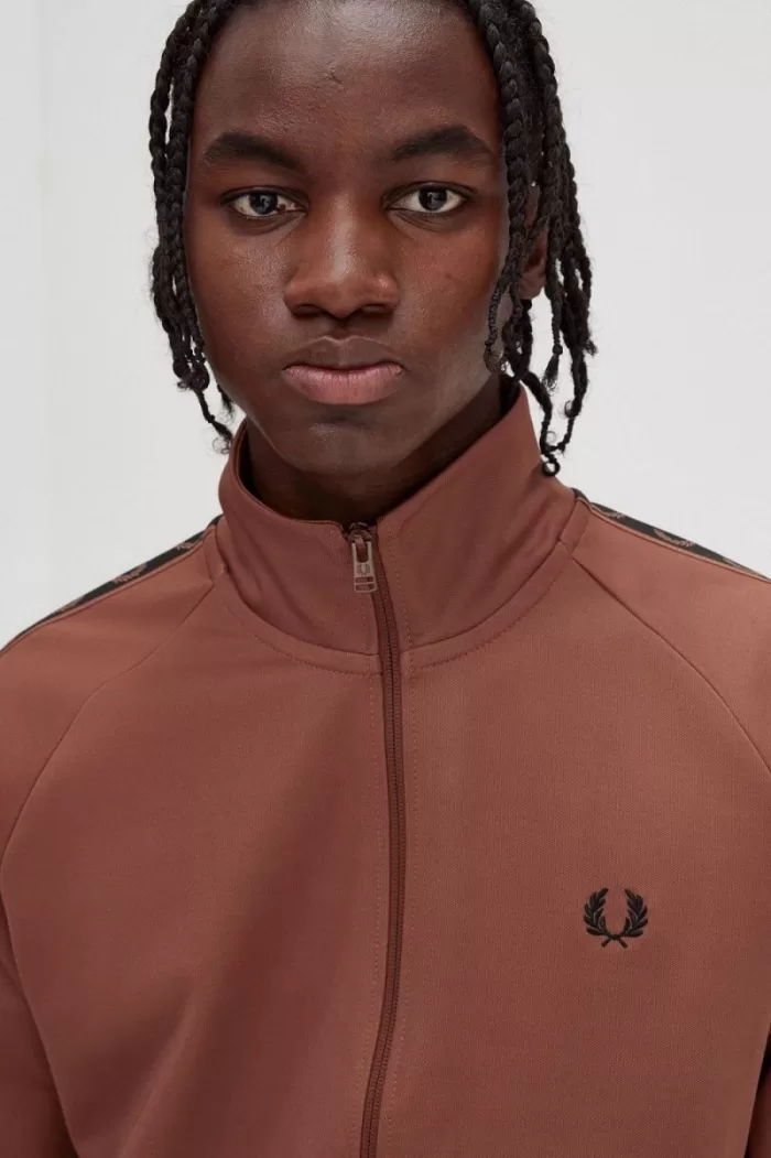 Fred Perry Contrast Tape Men’s Track Jackets Whisky Brown Black EROBY2648