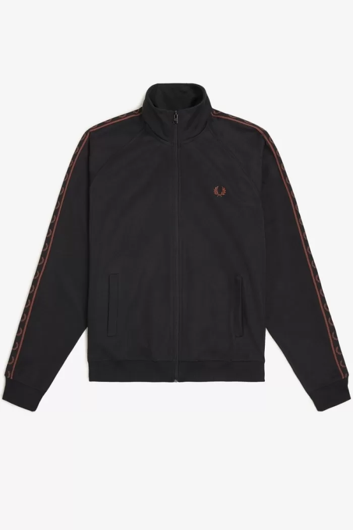 Fred Perry Contrast Tape Men’s Track Jackets Black Whisky Brown PHWVQ7639