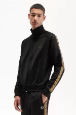 Fred Perry Contrast Tape Men’s Track Jackets Black Green MZWPG8451