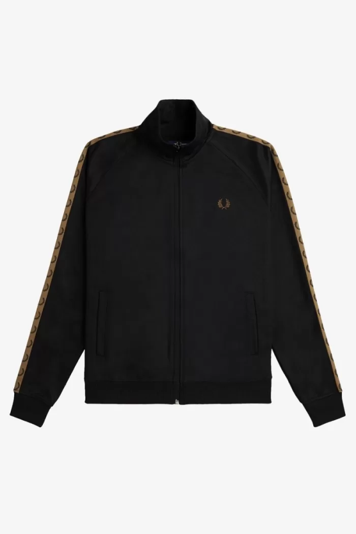 Fred Perry Contrast Tape Men’s Track Jackets Black Green MZWPG8451