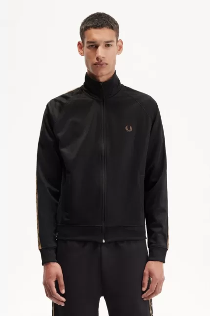 Fred Perry Contrast Tape Men’s Track Jackets Black Green MZWPG8451