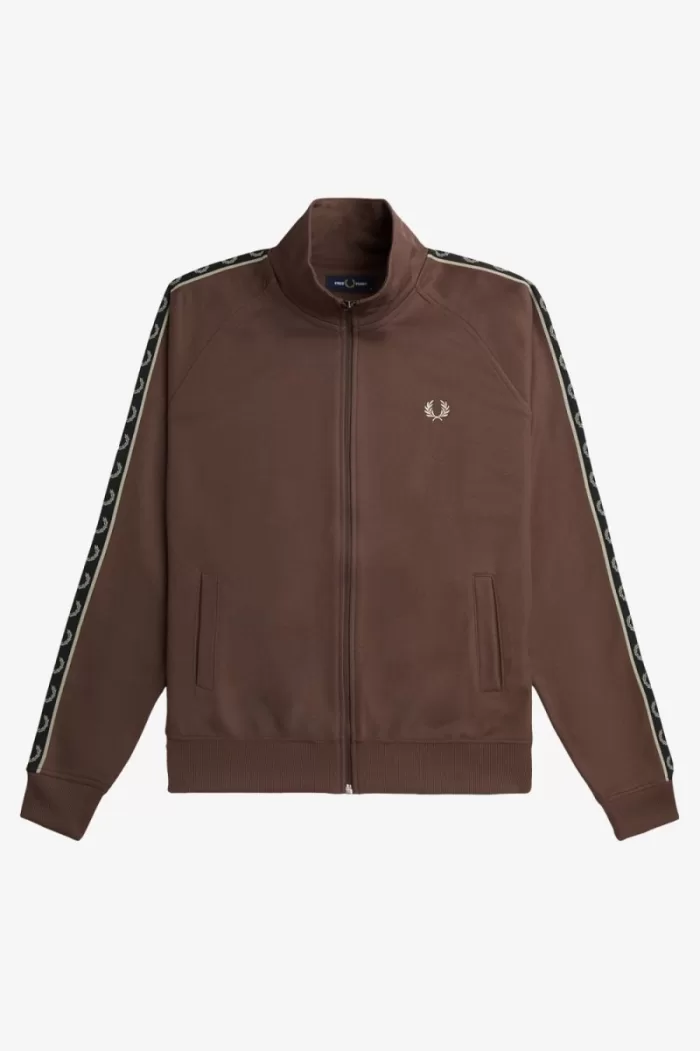 Fred Perry Contrast Tape Men’s Track Jackets Dark Red Warm Grey PENGF1258