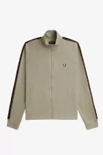 Fred Perry Contrast Tape Men’s Track Jackets Warm Grey Dark Red KSRAT0179