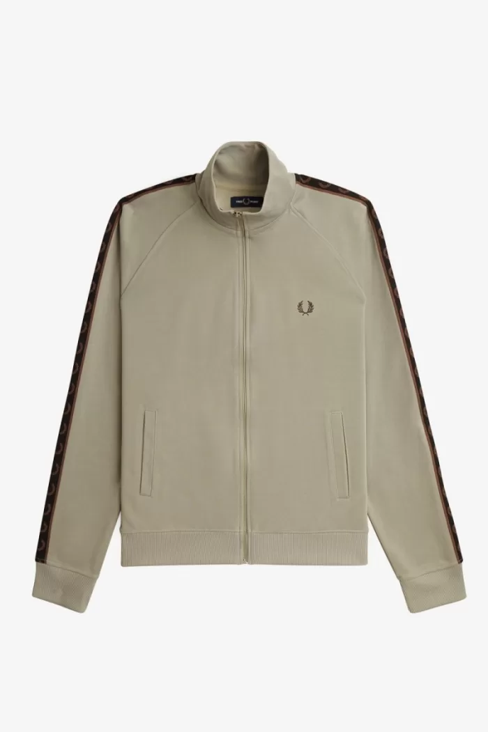 Fred Perry Contrast Tape Men’s Track Jackets Warm Grey Dark Red KSRAT0179