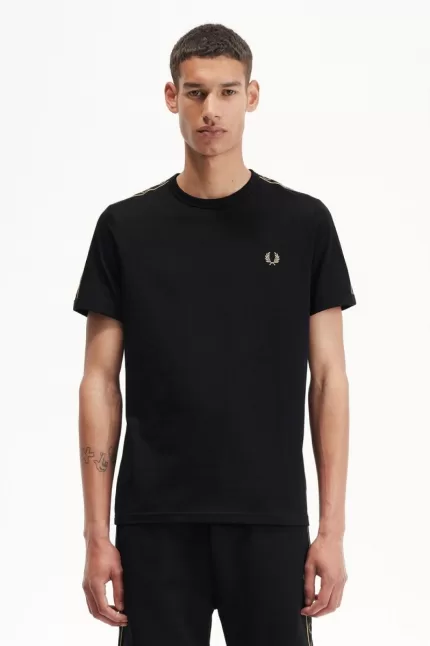 Fred Perry Contrast Tape Ringer Men’s T-Shirt Black Green FCBJX4905