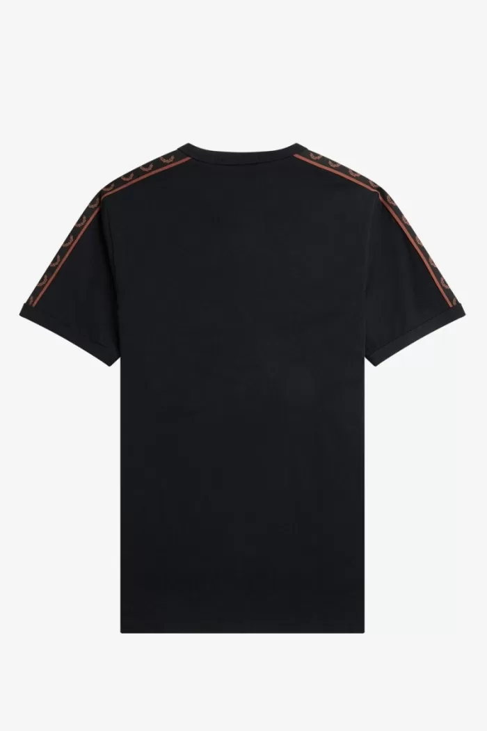 Fred Perry Contrast Tape Ringer Men’s T-Shirt Black Whisky Brown PJLIH8419