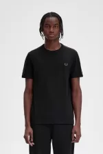 Fred Perry Contrast Tape Ringer Men’s T-Shirt Black Whisky Brown PJLIH8419