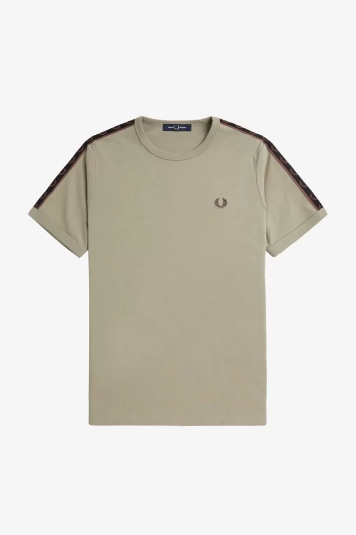 Fred Perry Contrast Tape Ringer Men’s T-Shirt Warm Grey Dark Red IJOAT5847