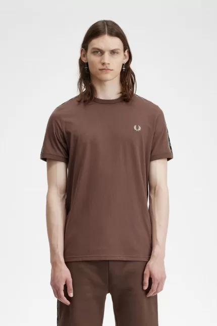 Fred Perry Contrast Tape Ringer Men’s T-Shirt Dark Red Warm Grey YJOEB7359