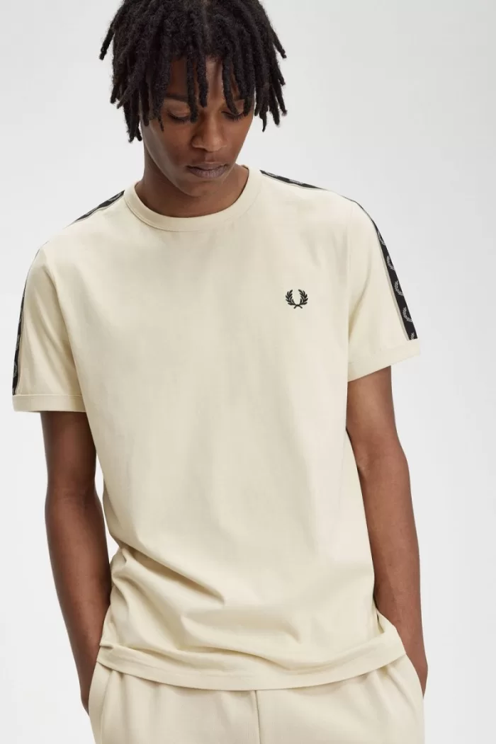 Fred Perry Contrast Tape Ringer Men’s T-Shirt Oatmeal Warm Grey YARFZ8367