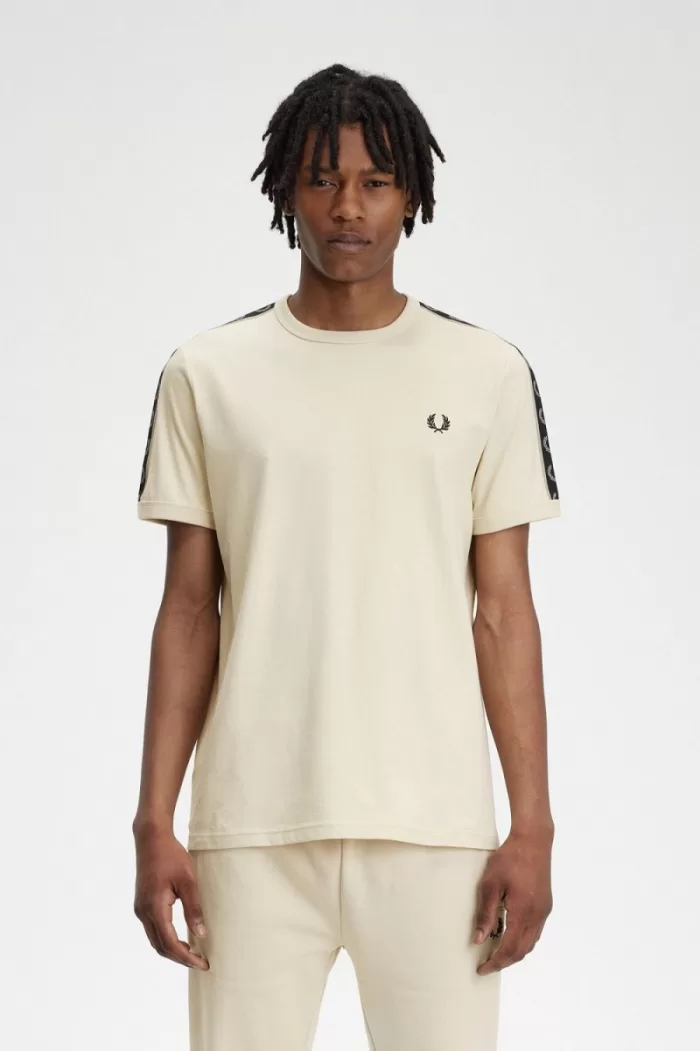 Fred Perry Contrast Tape Ringer Men’s T-Shirt Oatmeal Warm Grey YARFZ8367