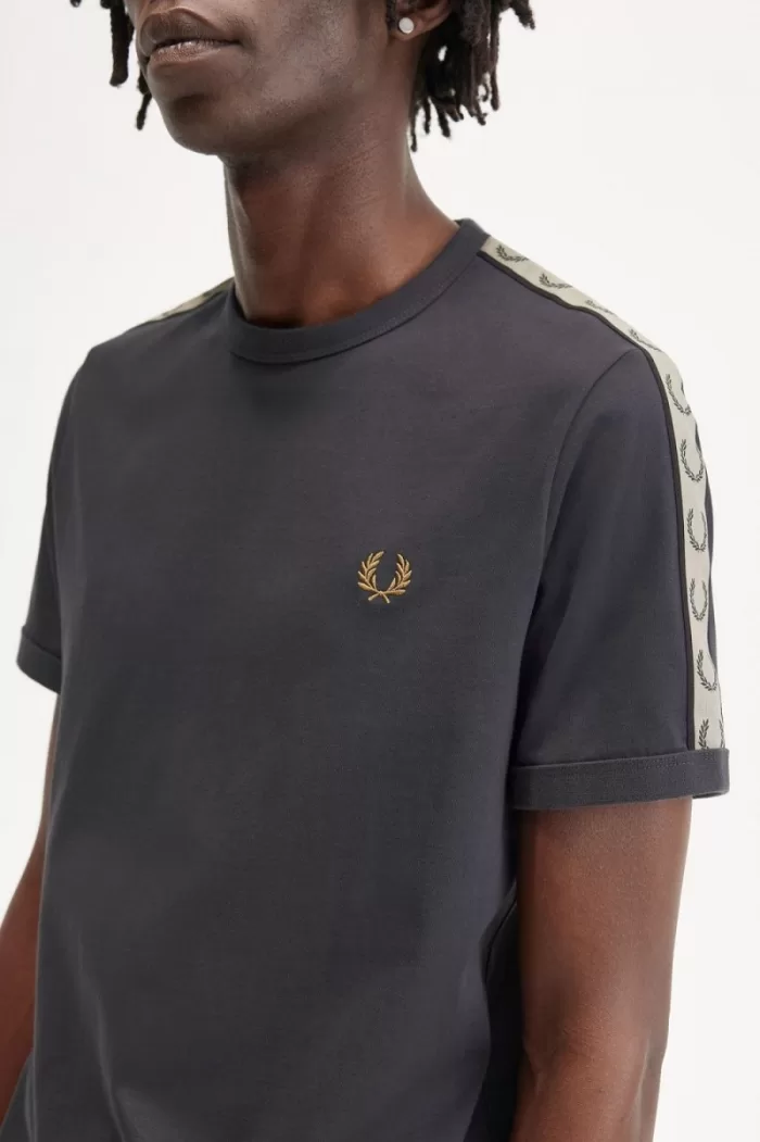 Fred Perry Contrast Tape Ringer Men’s T-Shirt Anchor Grey Black PDZEF6392