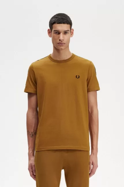 Fred Perry Contrast Tape Ringer Men’s T-Shirt Dark Coffee Brown LSMQU9370