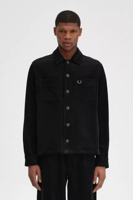 Fred Perry Cord Men’s Shirt Black ZLURK1798