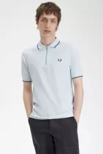 Fred Perry Crepe Pique Zip Neck Men’s Polo Shirt Light Aqua PCQBX9503