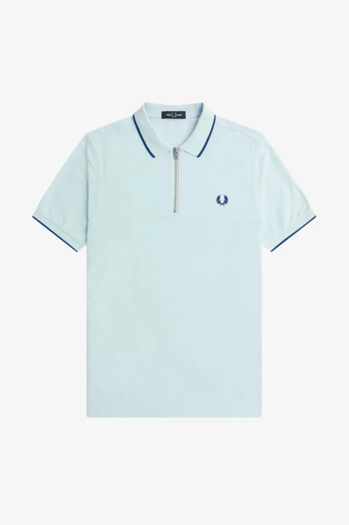 Fred Perry Crepe Pique Zip Neck Men’s Polo Shirt Light Aqua PCQBX9503