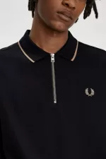 Fred Perry Crepe Pique Zip Neck Men’s Polo Shirt Black ANKMW6105