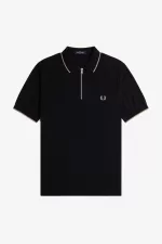 Fred Perry Crepe Pique Zip Neck Men’s Polo Shirt Black ANKMW6105