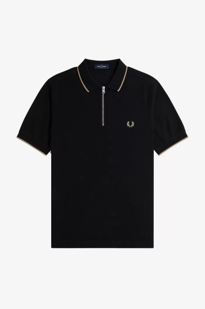 Fred Perry Crepe Pique Zip Neck Men’s Polo Shirt Black ANKMW6105