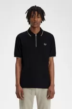 Fred Perry Crepe Pique Zip Neck Men’s Polo Shirt Black ANKMW6105