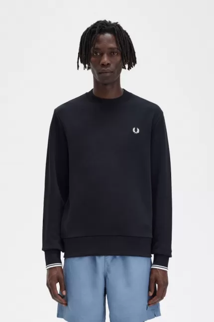 Fred Perry Crew Neck Men’s Sweatshirts Black SCZFQ5493