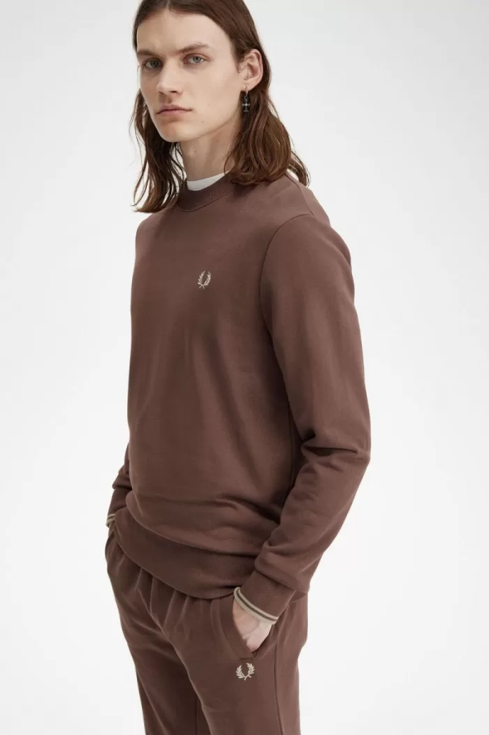 Fred Perry Crew Neck Men’s Sweatshirts Dark Red Warm Grey SOJYB3974