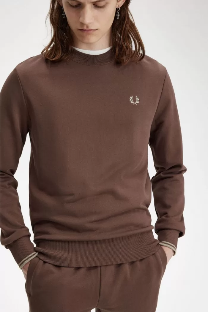 Fred Perry Crew Neck Men’s Sweatshirts Dark Red Warm Grey SOJYB3974