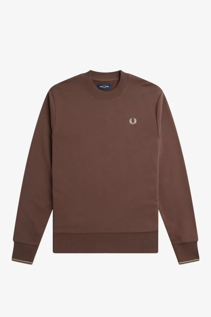 Fred Perry Crew Neck Men’s Sweatshirts Dark Red Warm Grey SOJYB3974