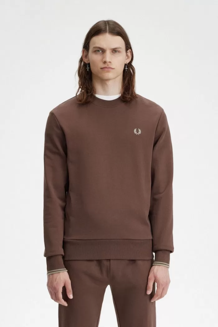 Fred Perry Crew Neck Men’s Sweatshirts Dark Red Warm Grey SOJYB3974