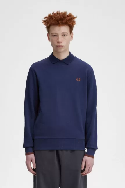 Fred Perry Crew Neck Men’s Sweatshirts French Navy Whisky Brown YJOUR5793