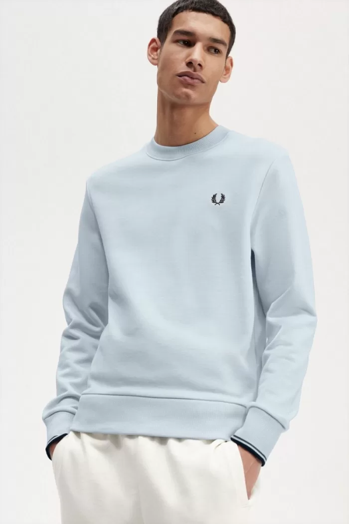 Fred Perry Crew Neck Men’s Sweatshirts Light Aqua BRTEU9560