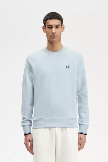 Fred Perry Crew Neck Men’s Sweatshirts Light Aqua BRTEU9560