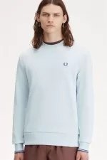 Fred Perry Crew Neck Men’s Sweatshirts Light Aqua Midnight Blue EANKS3859