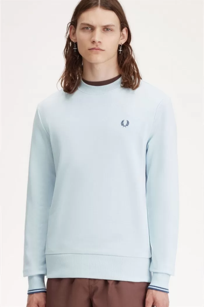 Fred Perry Crew Neck Men’s Sweatshirts Light Aqua Midnight Blue EANKS3859