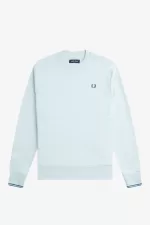 Fred Perry Crew Neck Men’s Sweatshirts Light Aqua Midnight Blue EANKS3859