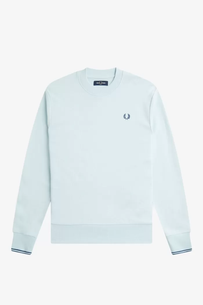 Fred Perry Crew Neck Men’s Sweatshirts Light Aqua Midnight Blue EANKS3859