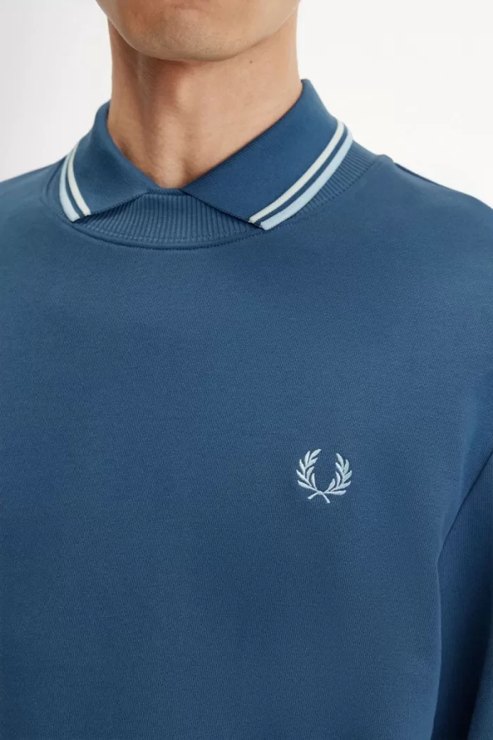 Fred Perry Crew Neck Men’s Sweatshirts Midnight Blue Light Aqua PTOXD1045