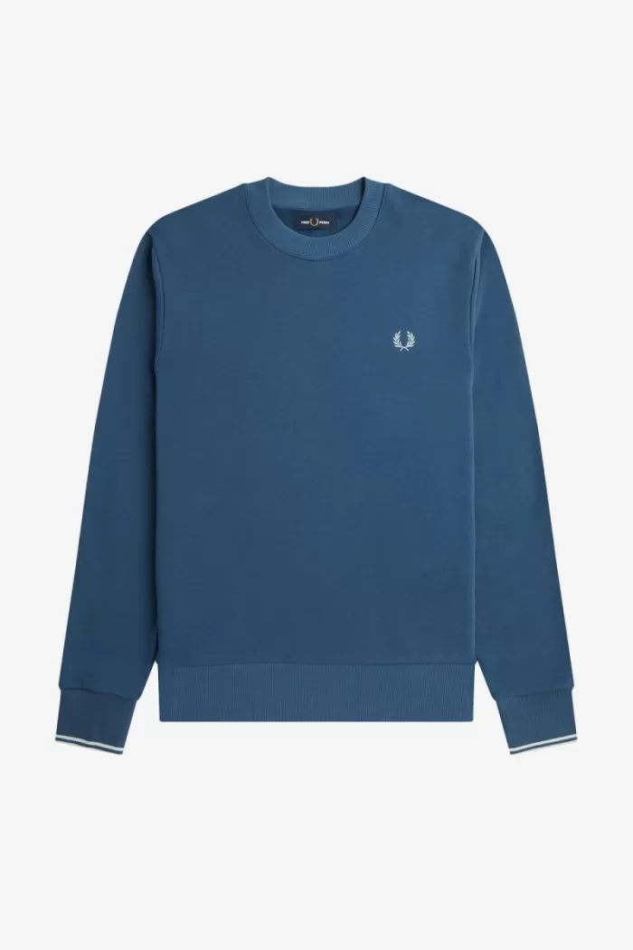 Fred Perry Crew Neck Men’s Sweatshirts Midnight Blue Light Aqua PTOXD1045