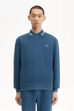 Fred Perry Crew Neck Men’s Sweatshirts Midnight Blue Light Aqua PTOXD1045