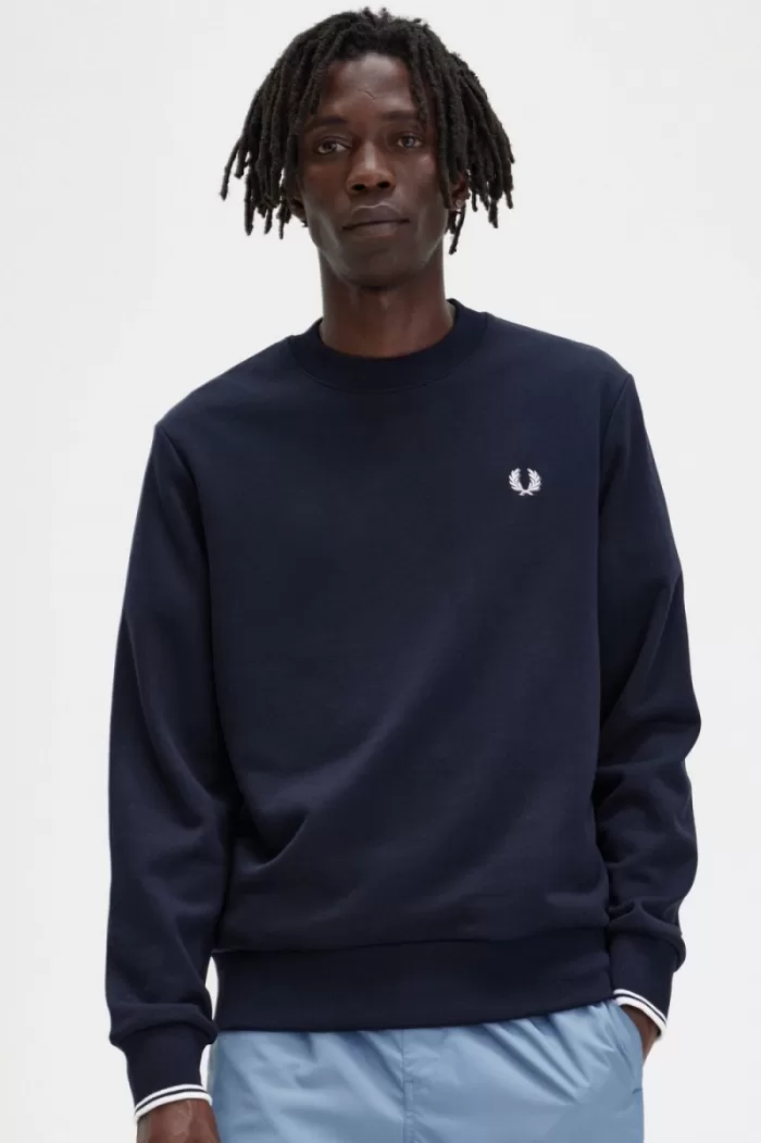 Fred Perry Crew Neck Men’s Sweatshirts Navy NXGDY1497